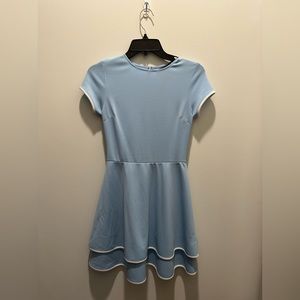 adorable light blue dress with sleeves and white trim